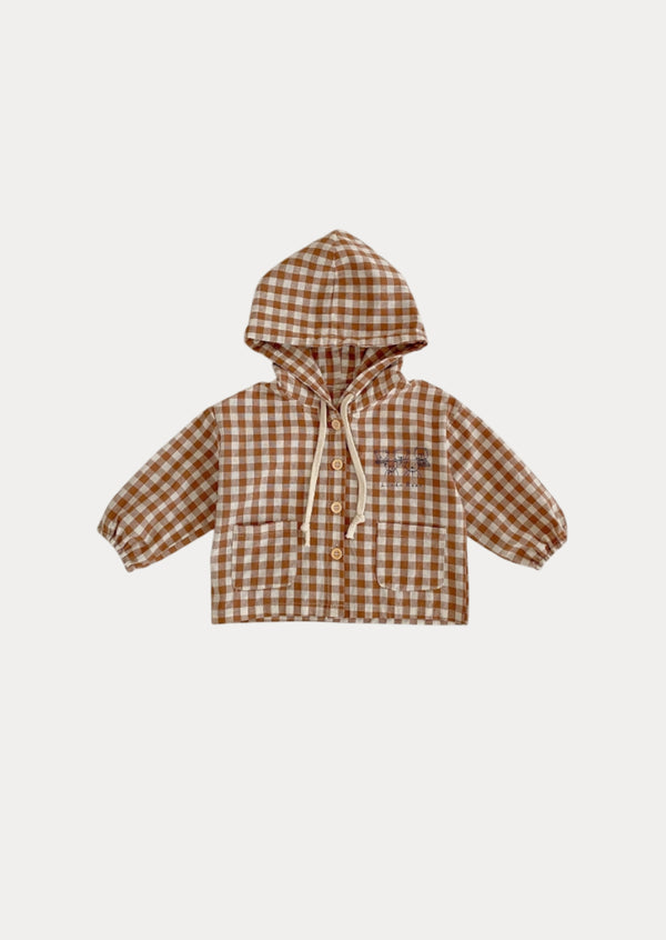 Light Weight Unisex Hooded Jacket Brown Check