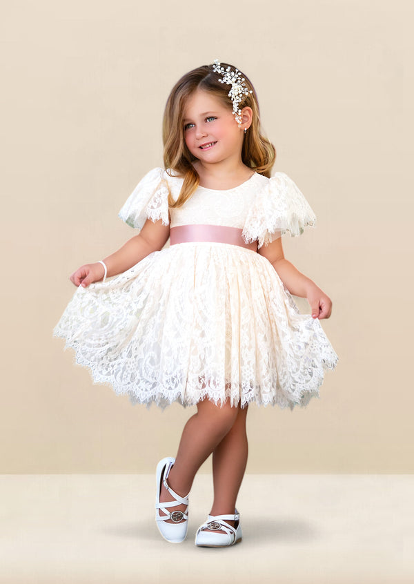 Knee length lace flower girl dresses
