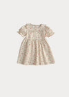 Girls Cream Check Dress with Roses - Toddler Dresses