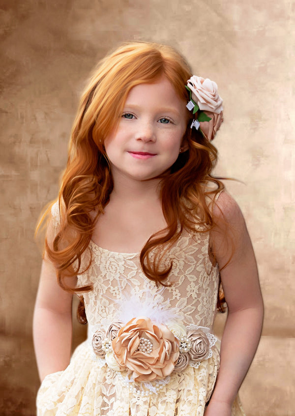 Rustic Lace Boho Layered Girls Dress || Ivory