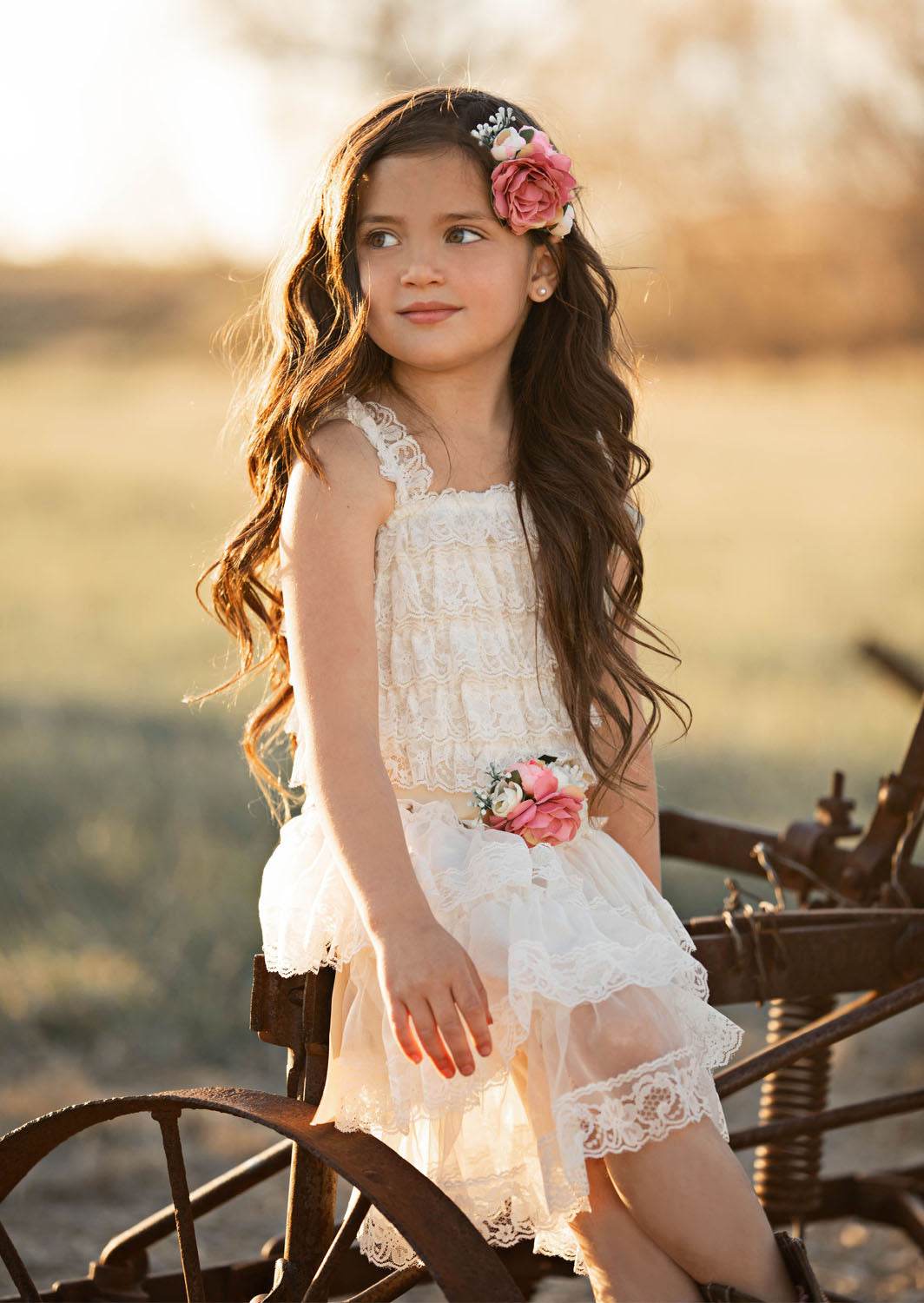 Ivory Layered Lace Vintage Flower Girl Dress for Garden Weddings