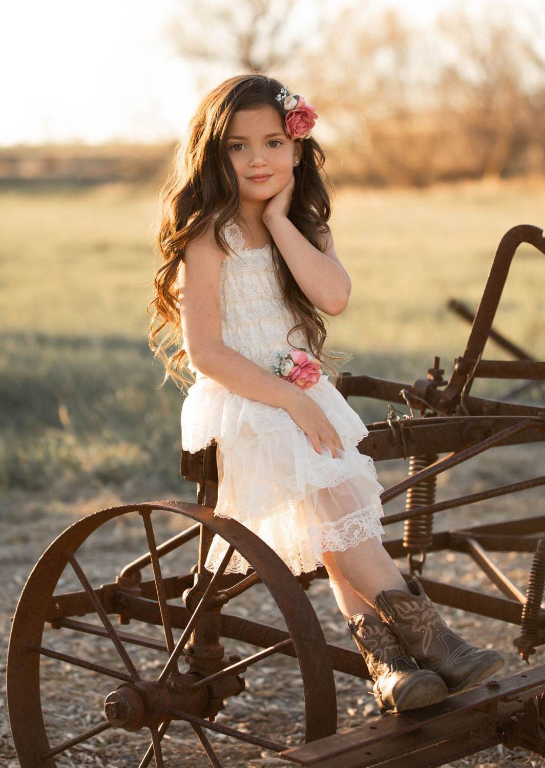 Ivory Layered Lace Vintage Flower Girl Dress for Garden Weddings