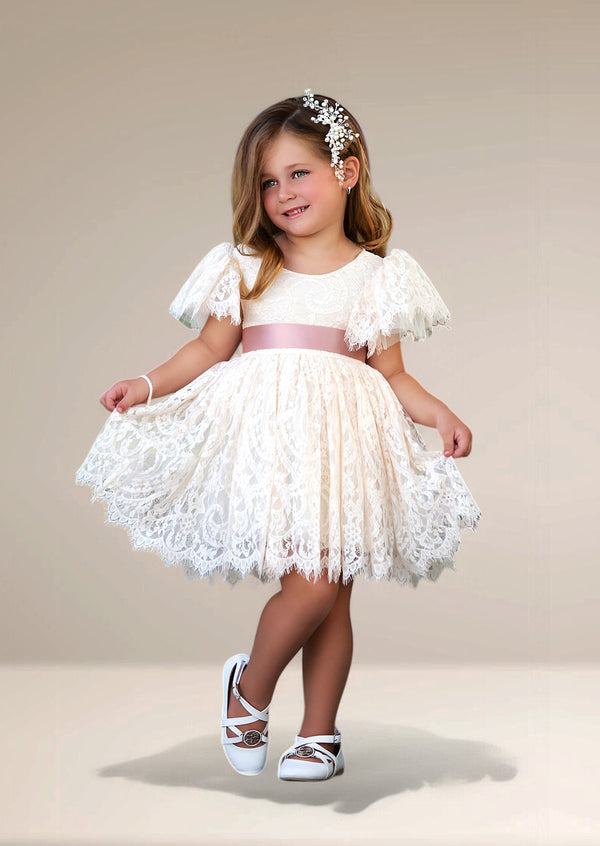 girls knee length lace flower girl dresses