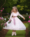 Champagne Long Sleeve Lace Vintage-Inspired Flower Girl Dress for Elegant Occasions