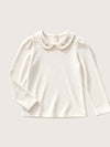 Girls’ Embroidered Collar Cotton Knit Shirt White | Long Sleeve Tops