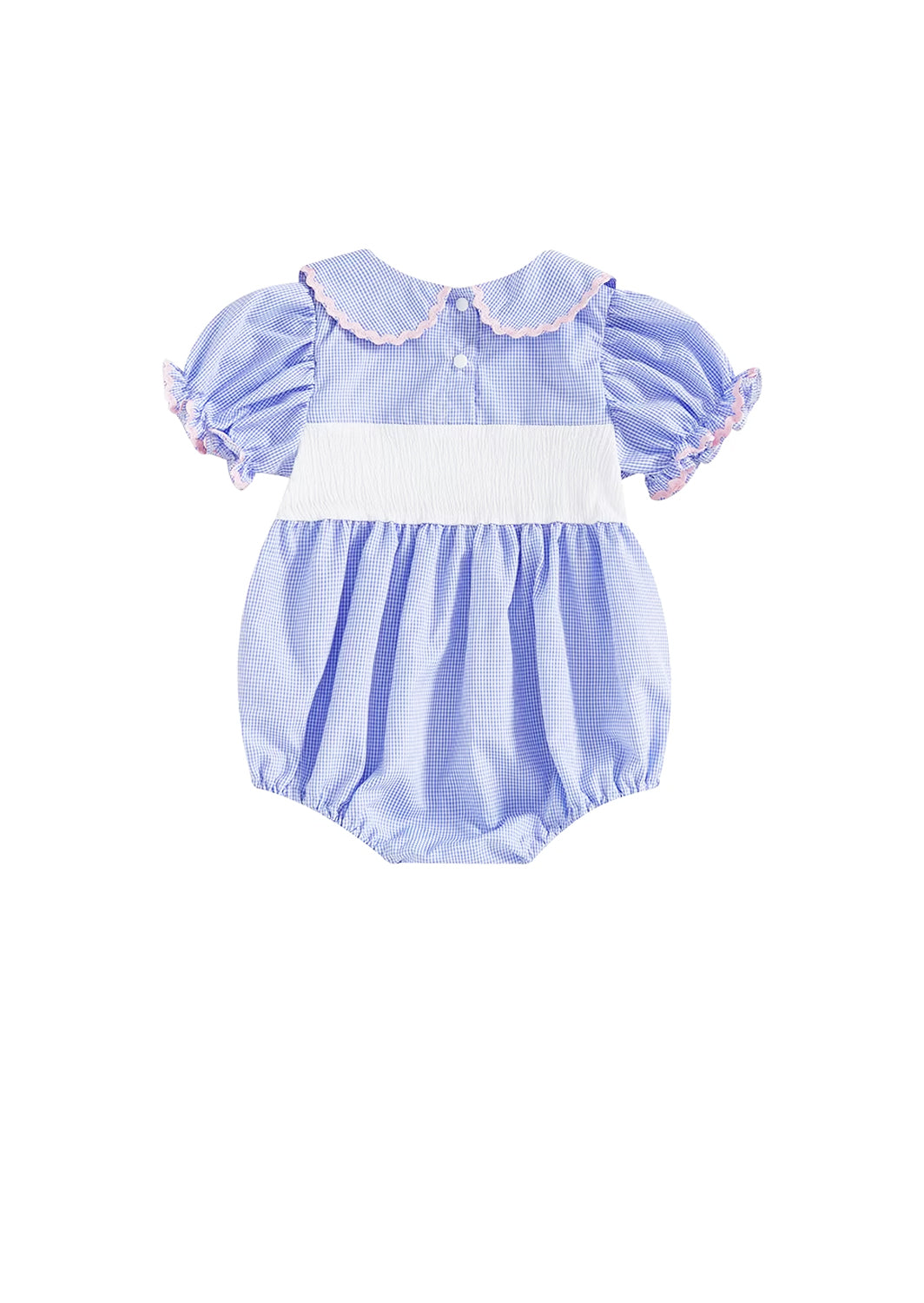 Birthday Balloons Mini Check Romper || Blue