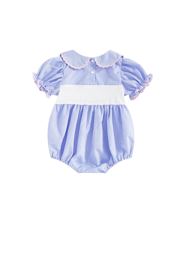 Birthday Balloons Mini Check Romper || Blue