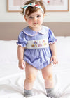 Birthday Balloons Mini Check Romper || Blue