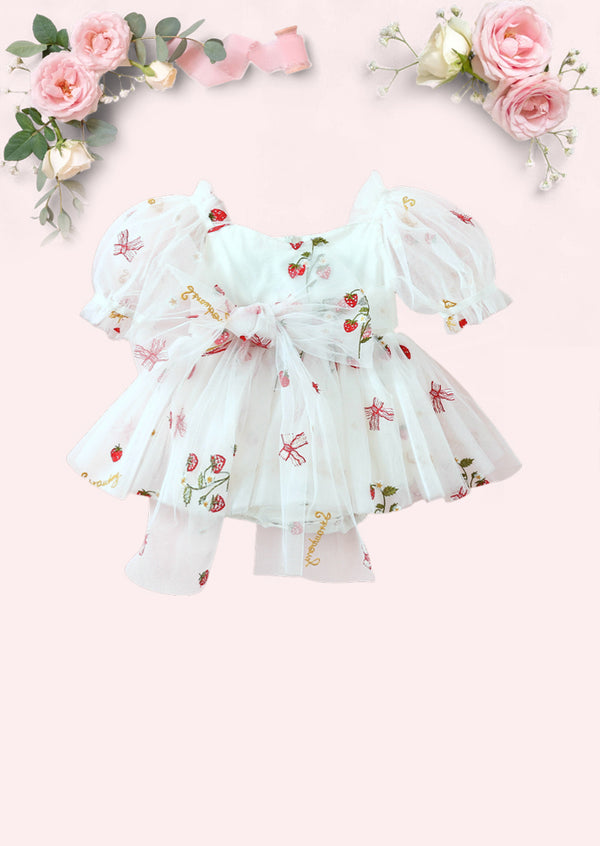 Strawberry Birthday Cake Party Dress - Romper Sibling Set White
