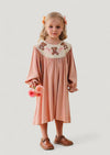 Pink Linen Bishop Collar Teddy Bear Dress