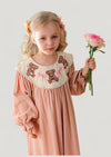 Pink Linen Bishop Collar Teddy Bear Dress