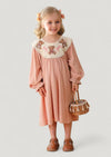 Pink Linen Bishop Collar Teddy Bear Dress