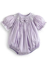 baby bishop bubble romper in lavender