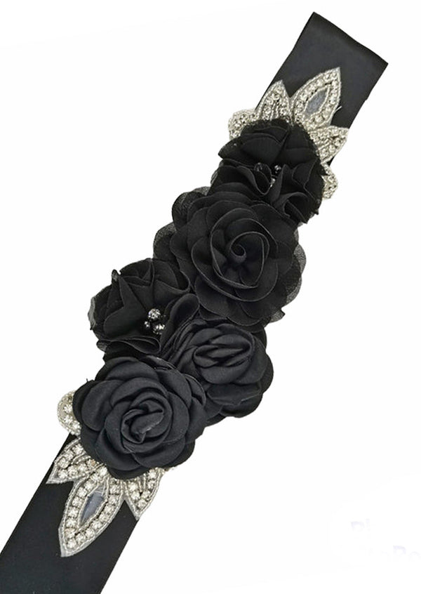 black flower sash belt