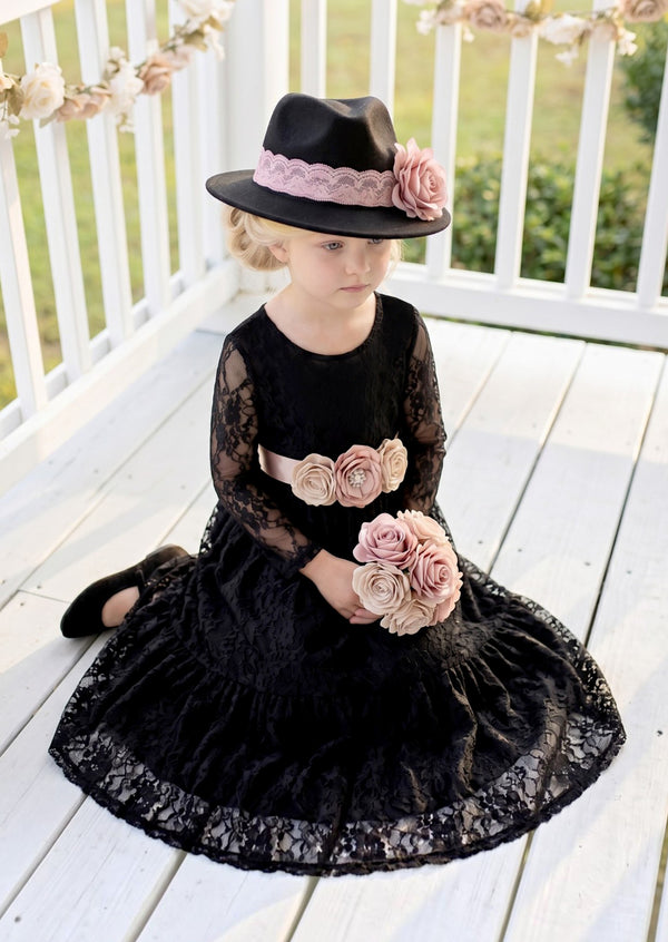 Black Lace Long Sleeve Boho Flower Girl Dress - Flower Girl Dresses
