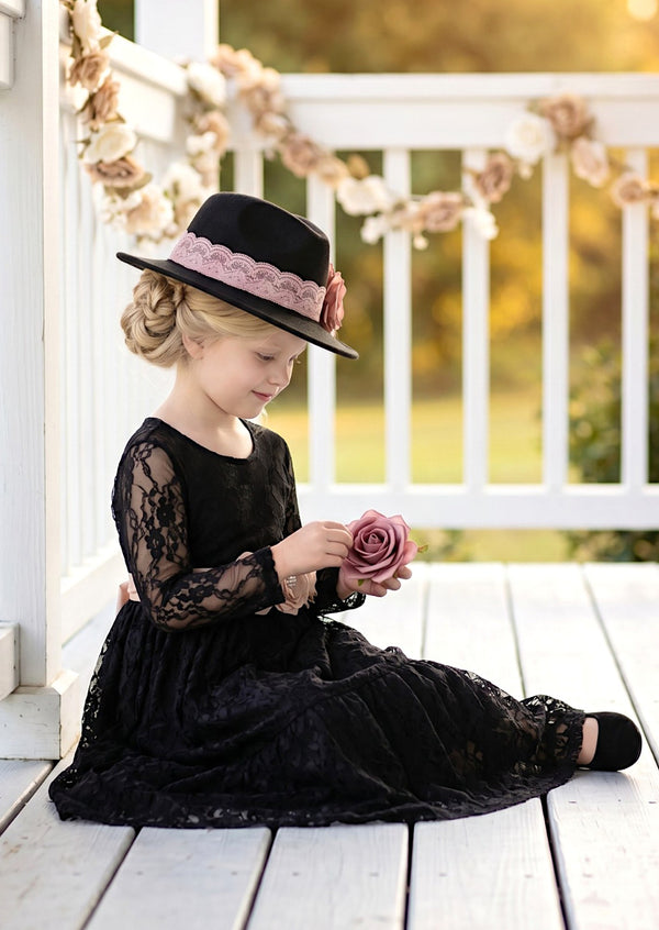 Black Lace Long Sleeve Boho Flower Girl Dress - Flower Girl Dresses