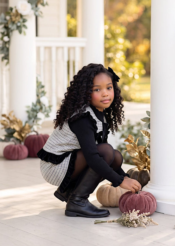 Black Bow Cutie Tweed Cottage Shorts Set | Girls Fall Clothes