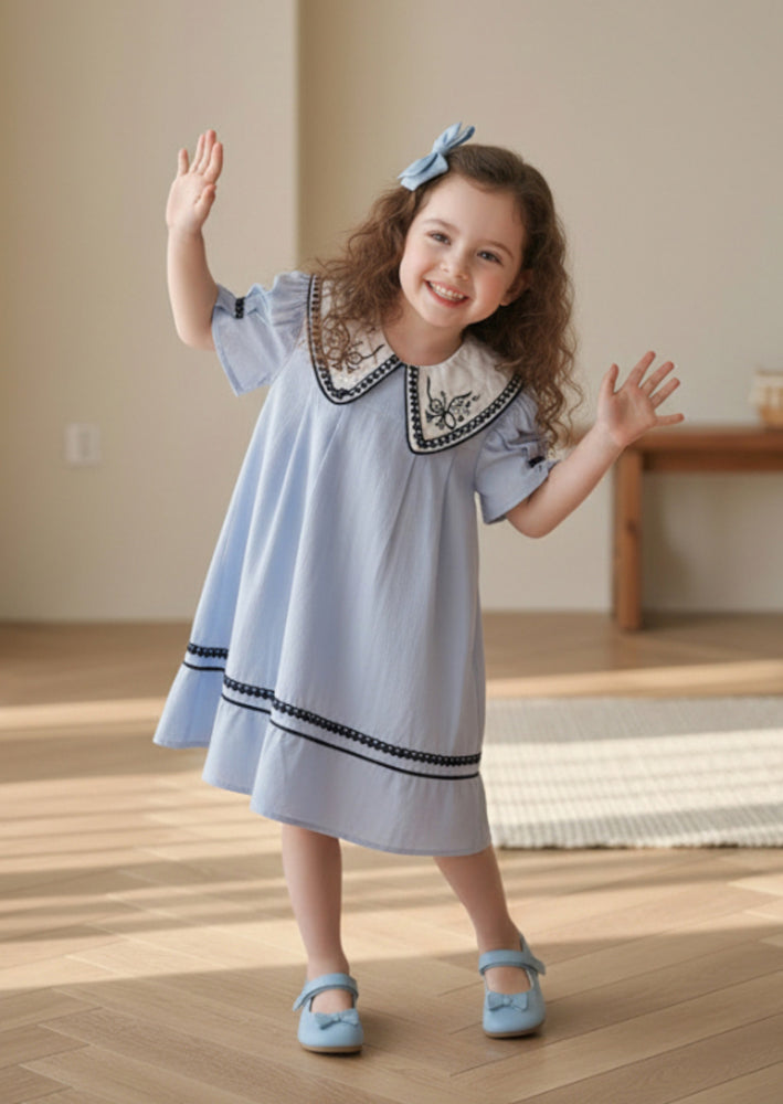 Toddler Girl Textured Cotton Dress in Blue
