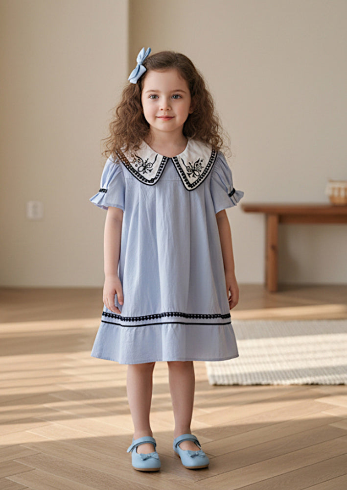 Toddler Girl Textured Cotton Dress in Blue