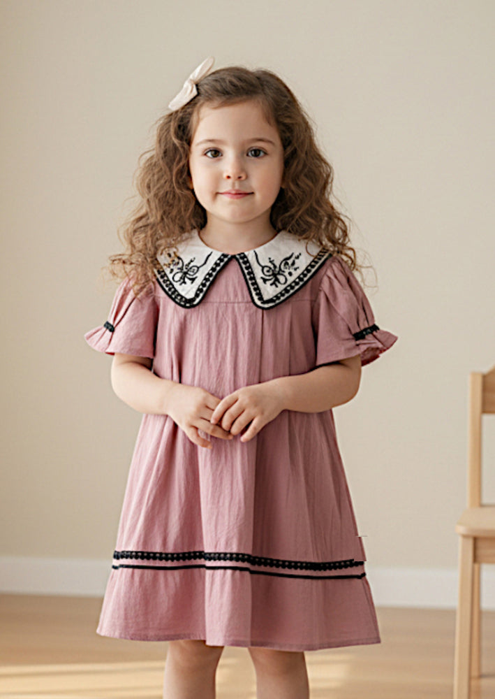 Toddler Girl Textured Cotton Dress in Rose