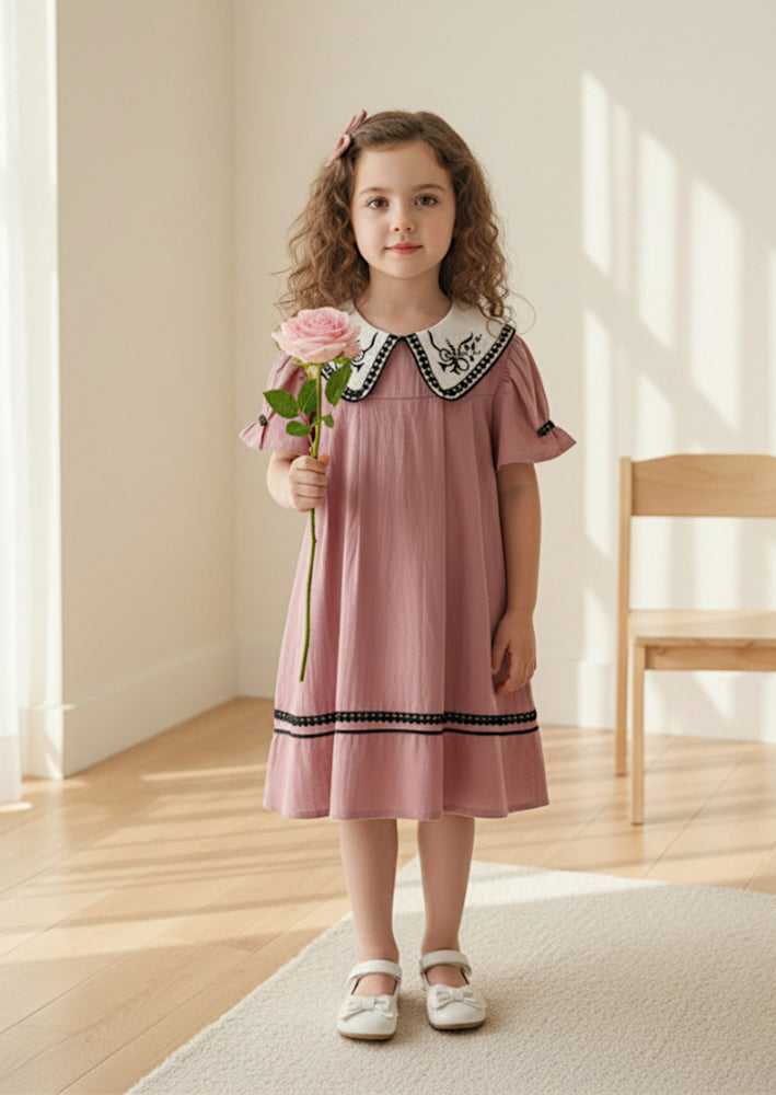 Toddler Girl Textured Cotton Dress in Rose
