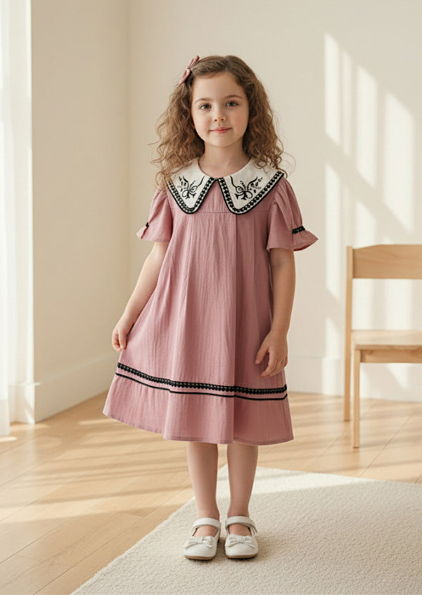 Toddler Girl Textured Cotton Dress in Rose