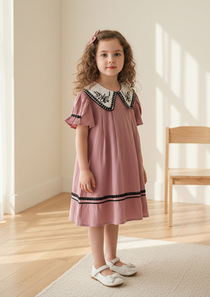 Toddler Girl Textured Cotton Dress in Rose
