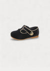 Midnight Reverie Black Suede T-Strap Flats