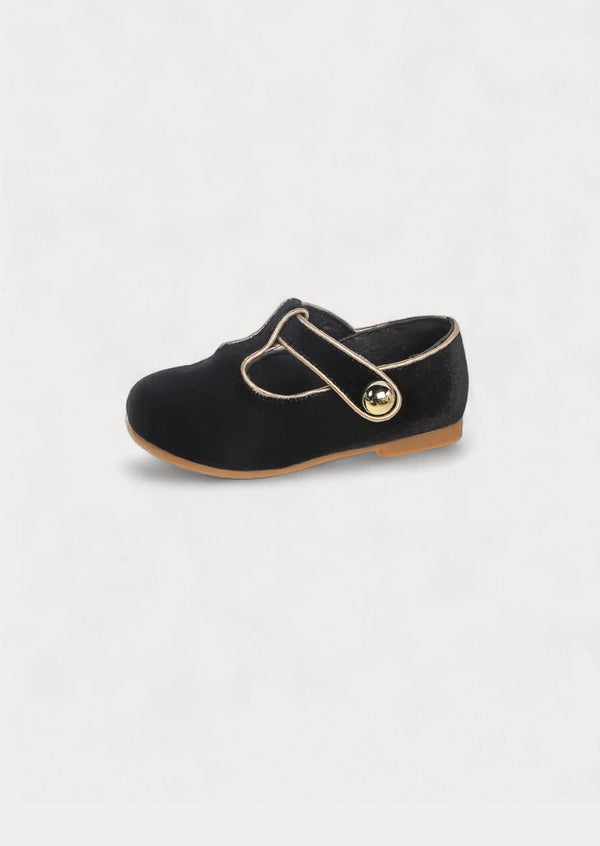 Midnight Reverie Black Suede T-Strap Flats