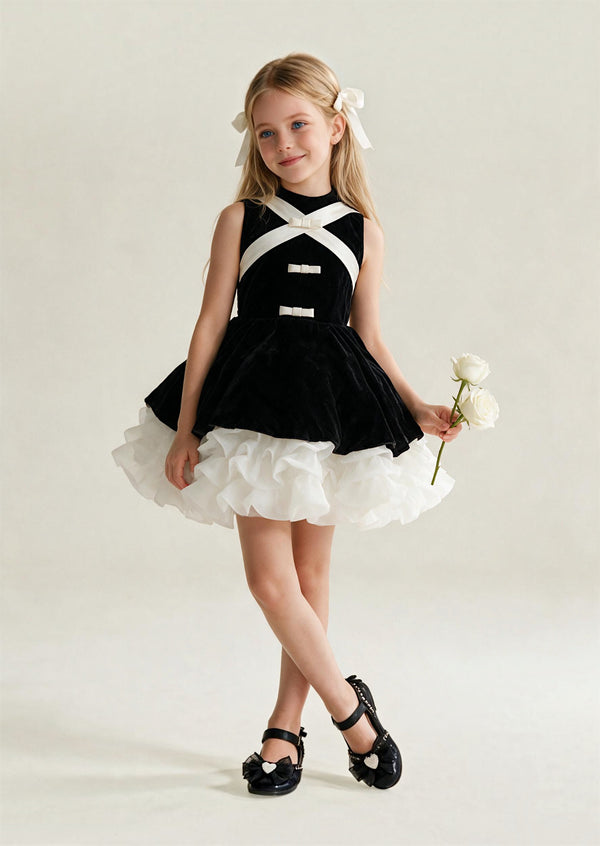 Classic Charm Black Velvet Tux Girls Dress