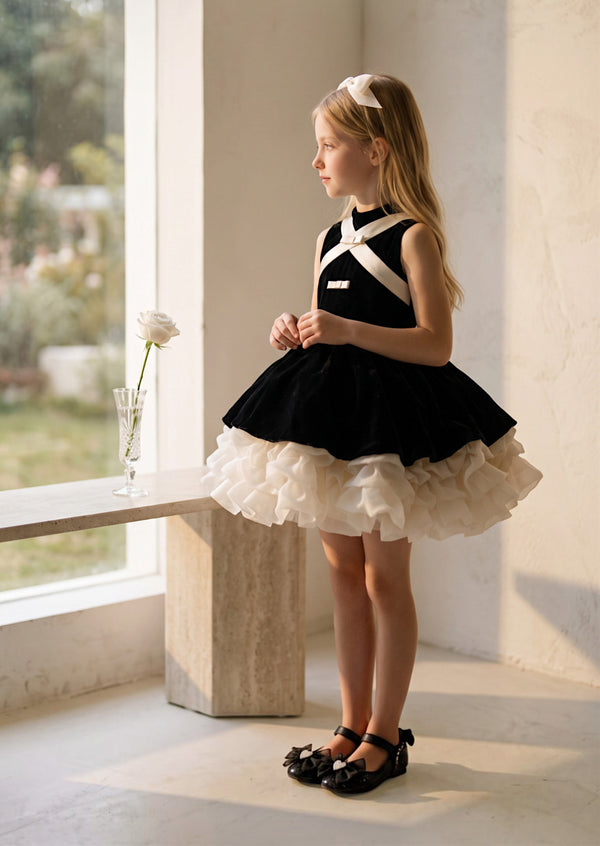 Classic Charm Black Velvet Tux Girls Dress