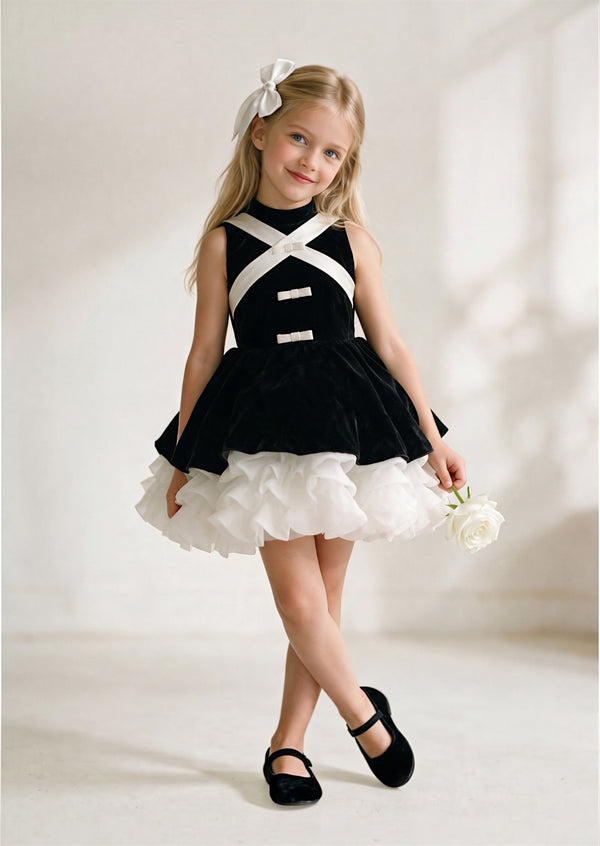 Classic Charm Black Velvet Tux Girls Dress