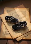 Midnight Reverie Black Suede T-Strap Flats