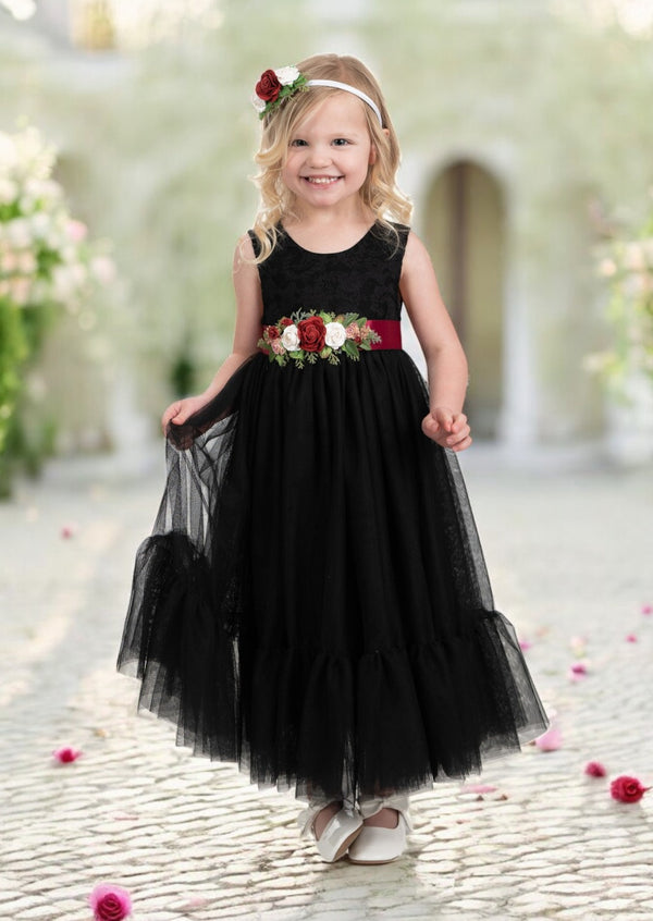 Black tulle flower girl dresses for modern non traditional wedding themes