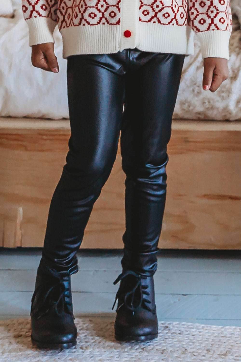 Toddler Girls Faux Leather black leggings