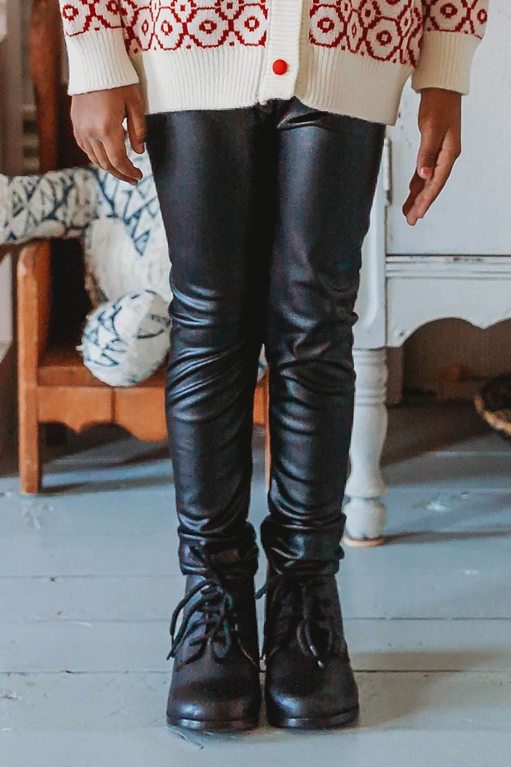 Toddler Girls Faux Leather Trousers in Black