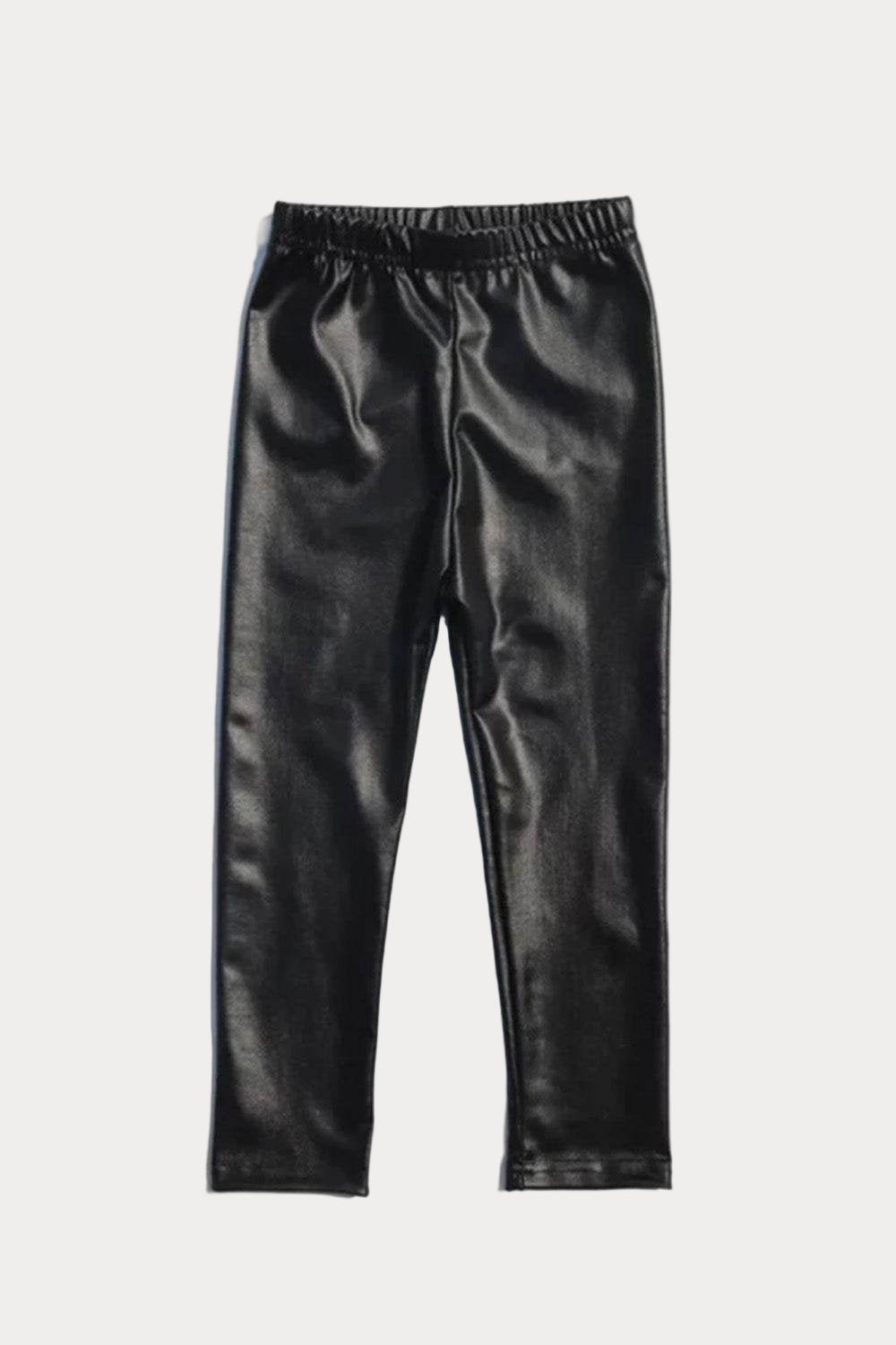 Toddler Girls Faux Leather Trousers in Black