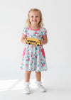 Blue Blossoms Polka Dot Girls Twirl Dress with Pockets - Twirl Dresses
