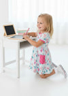 Blue Blossoms Polka Dot Girls Twirl Dress with Pockets - Twirl Dresses