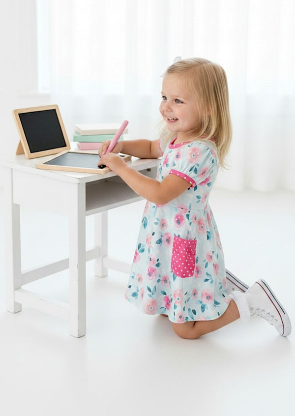 Blue Blossoms Polka Dot Girls Twirl Dress with Pockets - Twirl Dresses