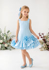 Girls Blue Flowers Applique Party Dress | Special Occasion Christmas