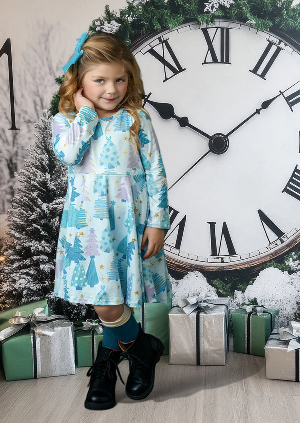 Christmas Trees Twirl Dress || Shades of Blue