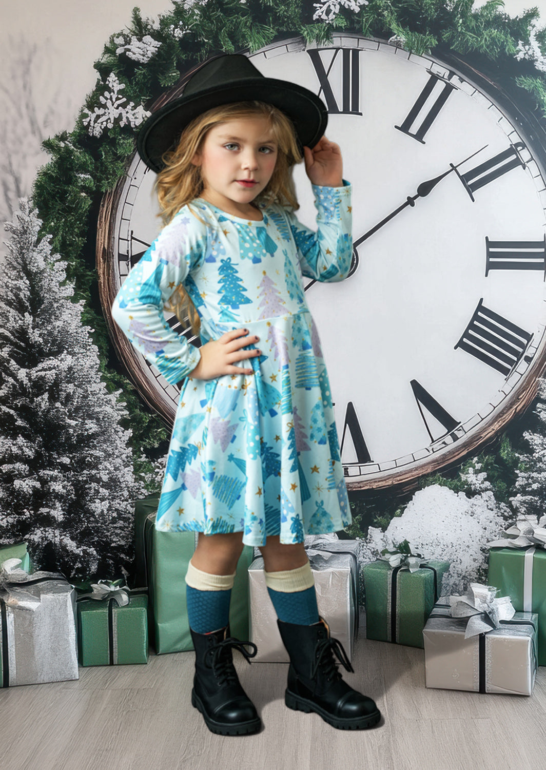 Christmas Trees Twirl Dress || Shades of Blue