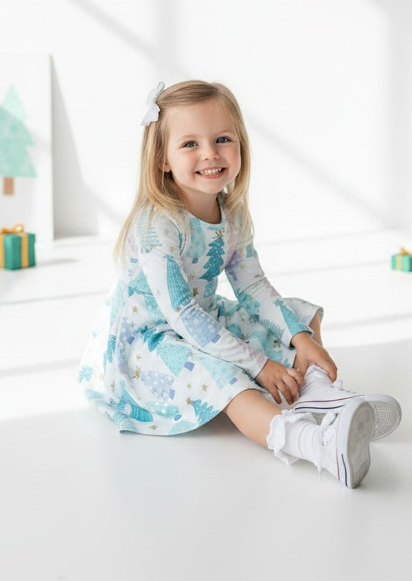 Toddler & Girls Blue Winter Wishes Christmas Twirl Dress Twirl Dresses
