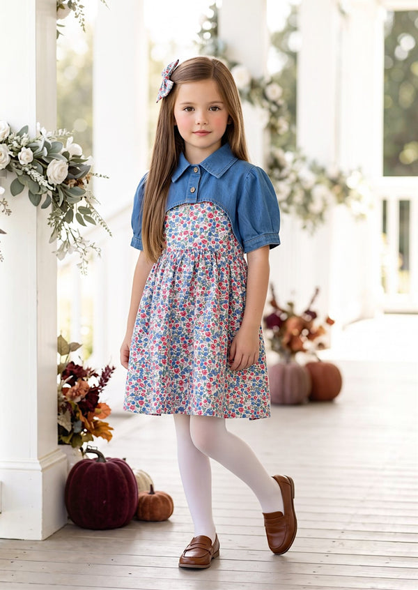 Sweet Briar Denim & Floral Dress Set | Girls Fall Dresses & Clothes