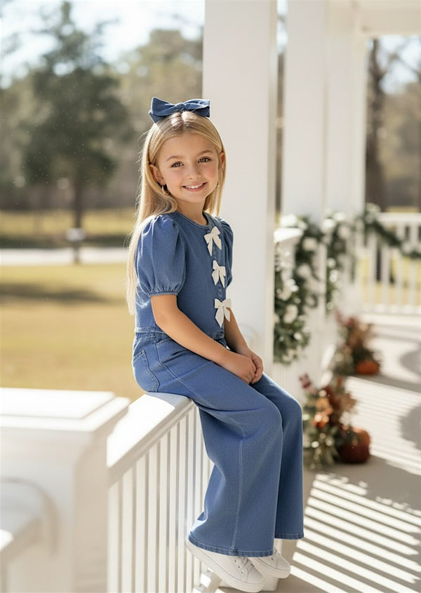 Sweetheart Denim Two‑Piece Pants Set - Girls Dresses & Outfits