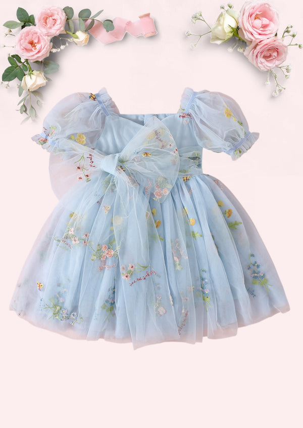 Enchanted Floral Party Dress in Powder Blue