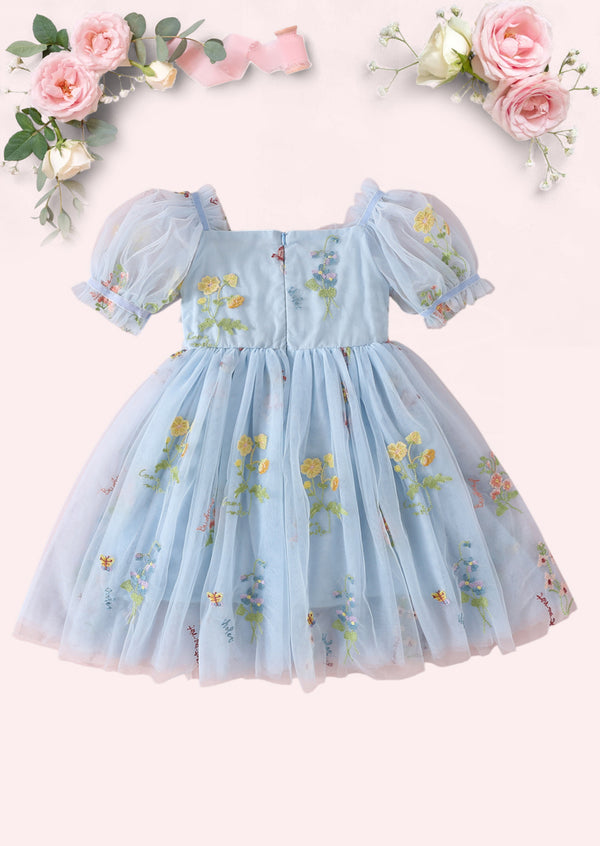 Enchanted Floral Party Dress in Powder Blue