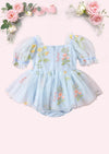 Enchanted Floral Baby Girl Romper in Powder Blue