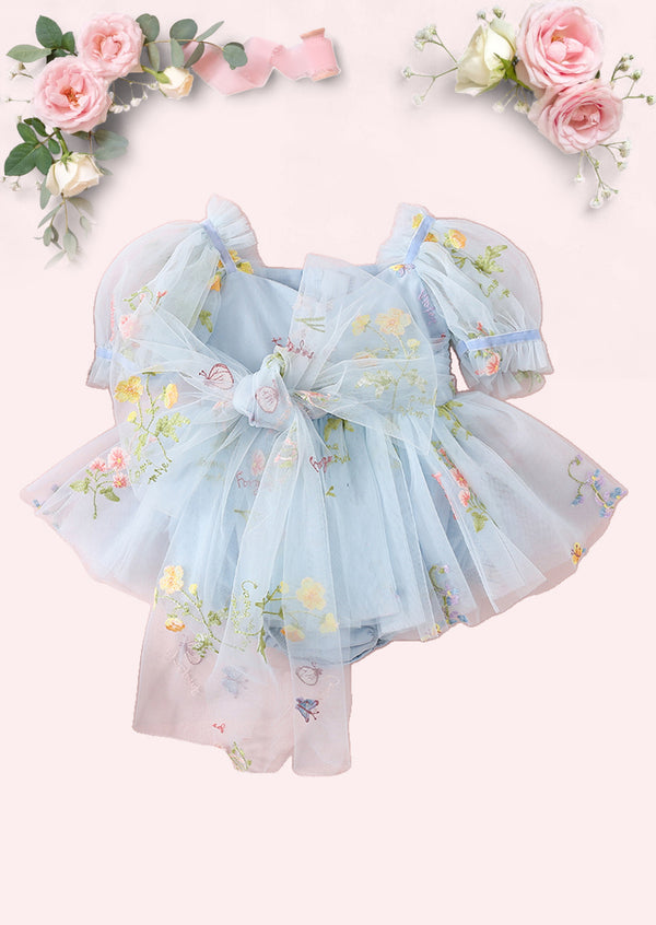 Enchanted Floral Baby Girl Romper in Powder Blue